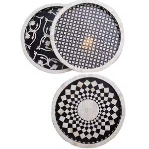Bandeja de servicio con diseño moderno hecho a mano, bandeja decorativa con incrustaciones de hueso sostenibles de tamaño personalizado para muebles del hogar con diseño único - Product Image 1
