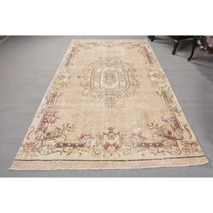 พรมขนสัตว์ตุรกีสีเบจ5.2 x 9.1ft คลาสสิกดีไซน์แบบเย็บปะติดปะต่อกันสำหรับห้องนั่งเล่นห้องนอนสี่เหลี่ยมพรมยาง - Product Image 1