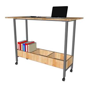 STD68041 Home Office Computer <b>Desk</b> with Iron Legs 140x70x105cm Mobile Standing <b>Desk</b> Bookshelf <b>Folding</b> Adjustable Height Features - Product Image 5