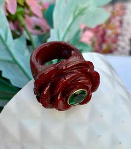 Natural Red Jasper Flower Design Gemstone <b>Ring</b> With Emerald <b>Crystal</b> In Centre Statement <b>Ring</b> Special Gift For Her Or Him - Product Image 3