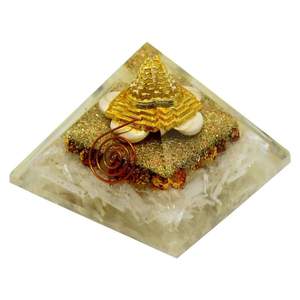พีระมิดพลังงานออร์กอนทำด้วยมือด้วยคริสตัลบำบัด shree Yantra สีทองและคอยล์ทองแดงจักระปรับสมดุลและพลังงานบวก - Product Image 5