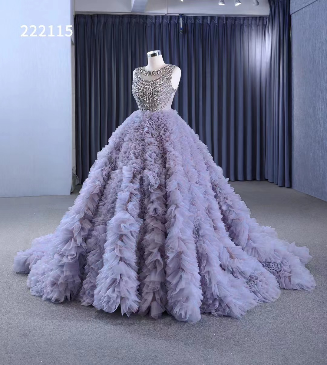 Luxury Heavy Crystal Ruffles Evening Dress for Party 2024
