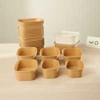 Bol à repas en papier kraft naturel rectangulaire/rond jetable, conteneur alimentaire en papier biodégradable personnalisé pour l'emballage alimentaire