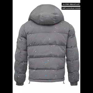 High Quality Print Outdoor Padded Logo Winter Puffer Down <b>Nylon</b> Detachable Hood Puff Custom Jacket Grey Paint - Product Image 4