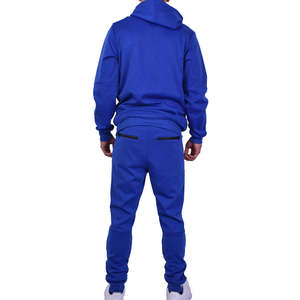 Sweat à capuche bleu royal entièrement zippé avec cordon de serrage et pantalon de jogging assorti, qualité supérieure, survêtement technique en molleton pour homme, vêtements de sport personnalisés - Product Image 3