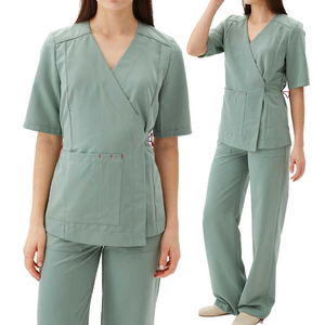 Haute qualité femmes gommage Couture Design personnalisé infirmière uniforme unisexe gris médecins dentaires Stretch infirmières médicales gommages ensembles - Product Image 1