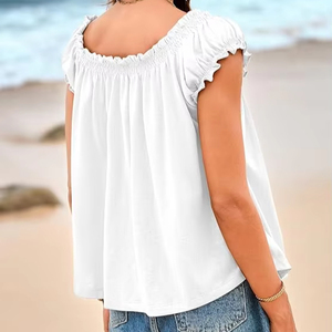 Femmes été cravate avant débardeurs Cap manches plissées Babydoll Tops Casual Loose Fit Going Out Flowy Shirt 2025 - Product Image 3