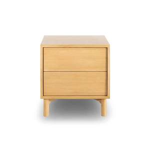 Mesita de noche de madera minimalista con 2 cajones lisos y patas resistentes, mesita de noche elegante para almacenamiento y decoración de dormitorio - Product Image 2