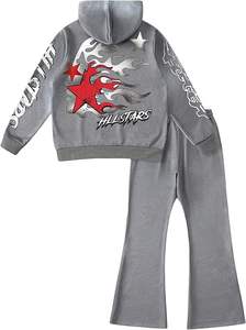 Conjunto de chándal de ropa informal para hombre 2025, Sudadera con capucha de gran tamaño con estampado de grafiti y pantalones para correr, traje urbano de 2 piezas de Hip Hop - Product Image 2