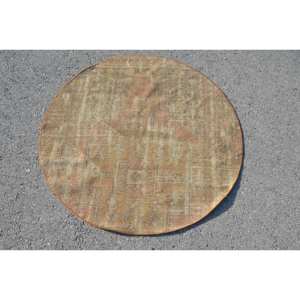 Alfombra turca Vintage Beige rústica 3,6X3,6 pies hecha a mano área grande Piel de lana Patchwork rectángulo pasillo diseño látex habitación alfombra - Product Image 3