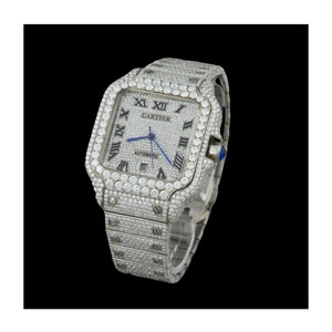 Montre de luxe de forme ronde plaquée or pour hommes conception de diamant personnalisée étanche classique pour la fenêtre de cadran en verre d'affaires de mode - Product Image 3