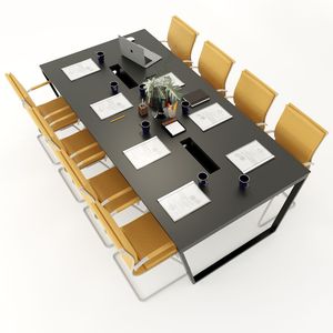 Mesa de Reuniones Minimalista de Madera con 3 Patas de Acero Inclinadas-SFTC010 - Product Image 2