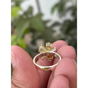 Bague Florale Romantique en Argent 925 avec Saphir Jaune, Or Rose et Rhodium, Pierres Précieuses Naturelles Incrustées, Bague de Fiançailles Éternité Tendance - Product Image 5