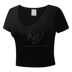 เสื้อครอปคอวีผ้าฝ้ายน้ำหนักเบาสำหรับผู้หญิงออกแบบได้ตามต้องการสำหรับฤดูร้อน - Product Image 2