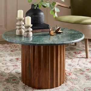 Table basse en marbre avec base en bois de manguier, finition naturelle - Product Image 1