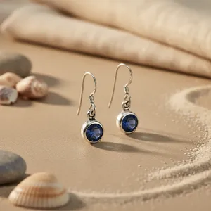 Boucles d'oreilles en argent 925 avec saphir bleu pour femmes, port quotidien, bijoux classiques religieux, fiançailles, mariage, anniversaire, fête, rhodié - Product Image 3
