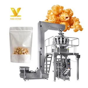Mesin pengemasan popcorn tas ritsleting berdiri 1kg, kepala muilti otomatis