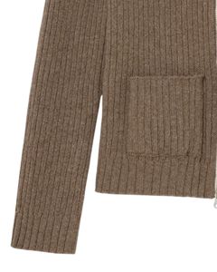 Suéter Cárdigan de Punto Acanalado con Cierre para Mujer, Cuello Alto, Manga Larga, Invierno, Cálido, Tejido Texturizado, Color Marrón, Moda Casual - Product Image 6