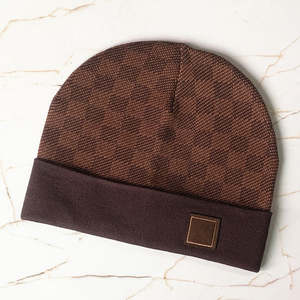 New Arrival Designer <b>Winter</b> <b>Cap</b> Soft Warm Knitted Beanie Hats Letter Printed Checkerboard Digital Cuffed Style Plaid Checked - Product Image 2