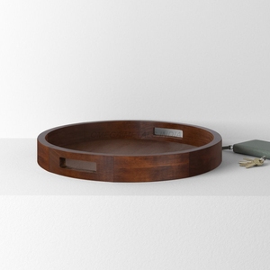 ถาดไม้สีน้ำตาลเข้มรูปทรงกลมและการออกแบบที่หรูหราเหมาะสำหรับเสิร์ฟและตกแต่งบ้าน - Product Image 1