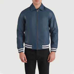 Walton-Chaqueta Varsity de cuero azul para hombre - Product Image 1