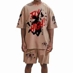 DTF DTG เสื้อยืดผู้ชายพิมพ์ลายพลอยเทียมชุดกางเกงขาสั้นผ้าฝ้ายเสื้อผ้าสองชิ้นสไตล์สตรีทแวร์ออกแบบได้ตามต้องการ - Product Image 1