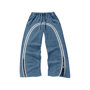 Pantalon de survêtement 100% coton polaire lavé à l'acide étoiles tricot tissu Streetwear fermeture éclair cheville pantalon avec étiquette en caoutchouc pour pantalons pour hommes - Product Image 1