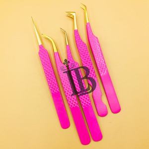 Pinces à épiler roses de qualité supérieure, pinces à épiler pour extensions de cils, pinces à épiler pour cils de vison, acier inoxydable, pointe dorée, volume russe, logo personnalisé, MOQ - Product Image 1