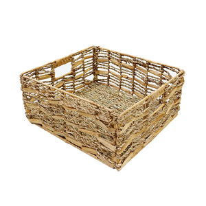 Cesta Rectangular de Jacinto de Agua Tejida a Mano con Asas Recortadas, Organizador de Almacenamiento de Mimbre Natural - Product Image 1