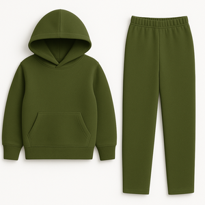 Conjunto de pantalones de chándal y Sudadera con capucha de algodón pesado para niños, chándal con bordado estampado de diseño personalizado liso OEM para niñas y niños, conjunto de Sudadera con capucha - Product Image 2