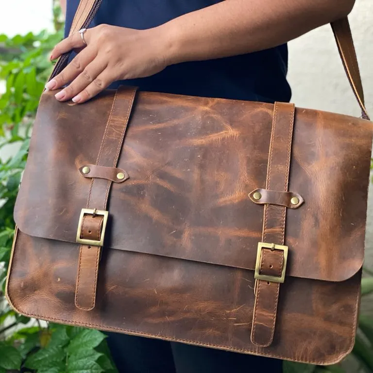 Bolsa para laptop de couro, bolsa mensageiro de couro de 15 polegadas para escritório e uso em escritório