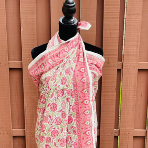 Block Print Cotton Bandana <b>Beach</b> <b>Wrap</b> Skirt Scarf Pareo Bikini Cover-Up Floral Swimwear Coverup Quick Dry Summer - Product Image 1