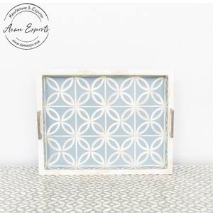 Plateau élégant en incrustation d'os avec design floral géométrique Plateau décoratif fait à la main de qualité supérieure pour la cuisine à domicile et les cadeaux - Product Image 1