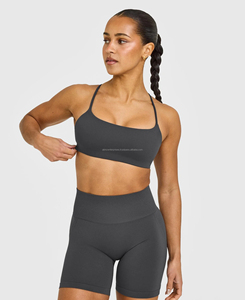 Women's High Quality 2 Piece Yoga <b>Set</b> Crisscross Strap Eco-Friendly <b>Square</b> Collar Solid Color Embroidered Short 220g - Product Image 1