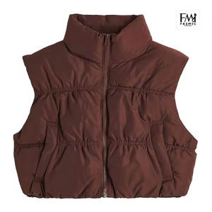 Color sólido Cremallera gruesa Ambos lados Bolsillos Crop Top Chaleco 100% Material de poliéster Chaleco acolchado para mujer con etiqueta privada - Product Image 1