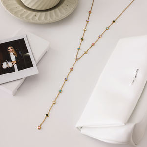 <span class=keywords><strong>Collar</strong></span> Clásico JD en Forma de Y con Colgante de Borla y Estrás de Colores Incrustado en Acero Inoxidable y Oro de 18K - Product Image 5