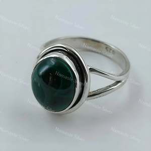 925 Sterling Silver Malachite <b>Ring</b> Natural Green Gemstone Handmade Oval <b>Statement</b> Promise Jewelry for April Birthstone Gift - Product Image 4