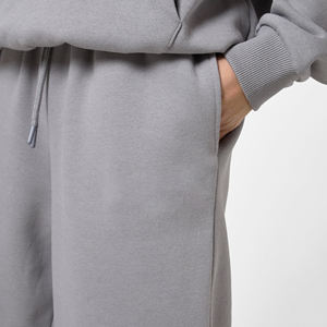 Ensemble deux pièces pour femmes en molleton de coton de haute qualité, sweat-shirt à capuche surdimensionné, pantalon à jambes larges, printemps, écologique, uni, OEM - Product Image 6