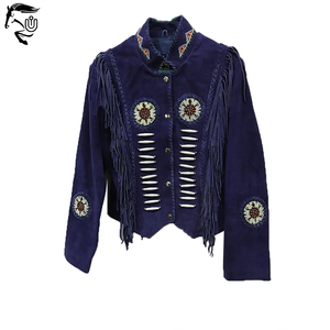 Veste universitaire en cuir suédé véritable pour femmes Style américain Cowgirl avec décor occidental à franges Design à rayures respirantes et tissées - Product Image 4