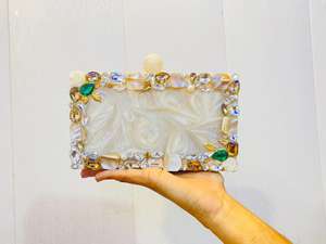 Elegant Fashion Resin Clutch with Chain Strap <b>Beaded</b> Design for Wedding & Party - Product Image 2