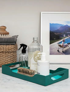 Plateaux de service rectangulaires modernes en laque avec poignées Organisateur décoratif brillant pour la nourriture, les boissons, le café et l'affichage à la maison - Product Image 5