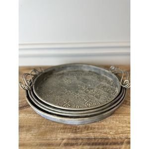 Plateau de service rond noir élégant avec base en verre et poignées en métal élégantes, parfait pour les divertissements modernes et la décoration intérieure - Product Image 2
