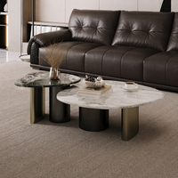 Table basse gigogne de luxe avec plateau en pierre frittée et base en métal – Ensemble de tables basses modernes pour salon