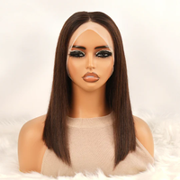 Peluca Bob de Cabello Humano Vietnamita Liso Hueso 13x4 2x6 HD de Lujo con Frontal de Encaje para Mujeres en Negro Liso