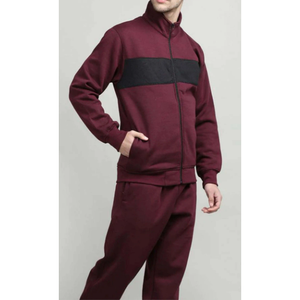 Survêtement Premium pour Hommes |   Ensemble de performance rayé marron et noir |   Ensemble de survêtement deux pièces à fermeture éclair intégrale Urban Athletic Gym Training - Product Image 1