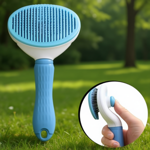 Self-Cleaning One Button <b>Pet</b> Hair <b>Brush</b> for Cats and Dogs Silicone Handle Blue - Product Image 3