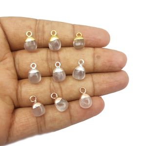 8-10mm Naturel Rose Quartz Gemstone Tumble Pendentif Or Galvanisé Pierres De Naissance Bijoux De Mode avec Placage Or - Product Image 1