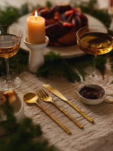 Juego de cubiertos de acero inoxidable chapados en oro de cinco con asas planas para restaurantes diarios Hoteles de catering - Product Image 3