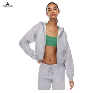 Sweat uni lourd personnalisé imprimé bouffant survêtements Streetwear doublé graphique polaire goutte épaule fermeture éclair à capuche pour les femmes - Product Image 4