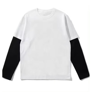 Hommes 100% coton Double couche à manches longues t-shirt personnalisé surdimensionné décontracté hommes t-shirt uni hommes deux couches manches t-shirts - Product Image 4